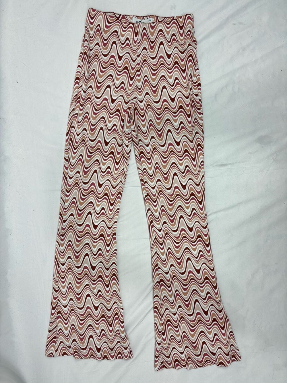Hollister Ultra High-Rise Flare Leggings Size XS Brown Peach Wavy Hippie Retro